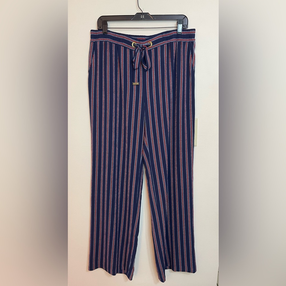 Michael Kors Women’s Stripped Relaxed Wide Leg Elastic Waistband Pockets Sz L.